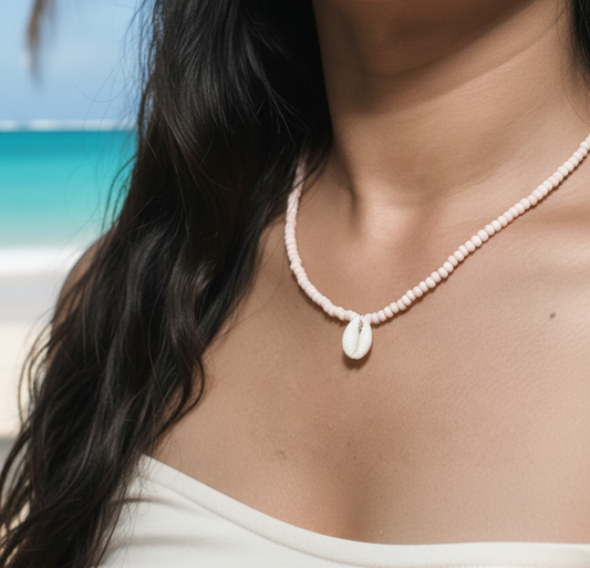 Pink beads shell necklace