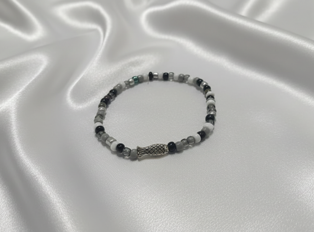 Black & White seed bead Anklet, Dainty Charm Beach Jewellery