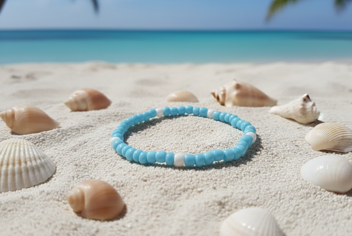 Sky Blue & White Seed Bead Bracelet