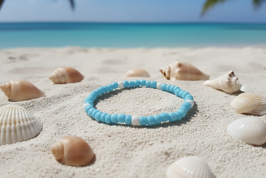 Sky Blue & White Seed Bead Bracelet