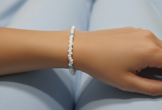White & Blue Pearl Seed Bead Bracelet